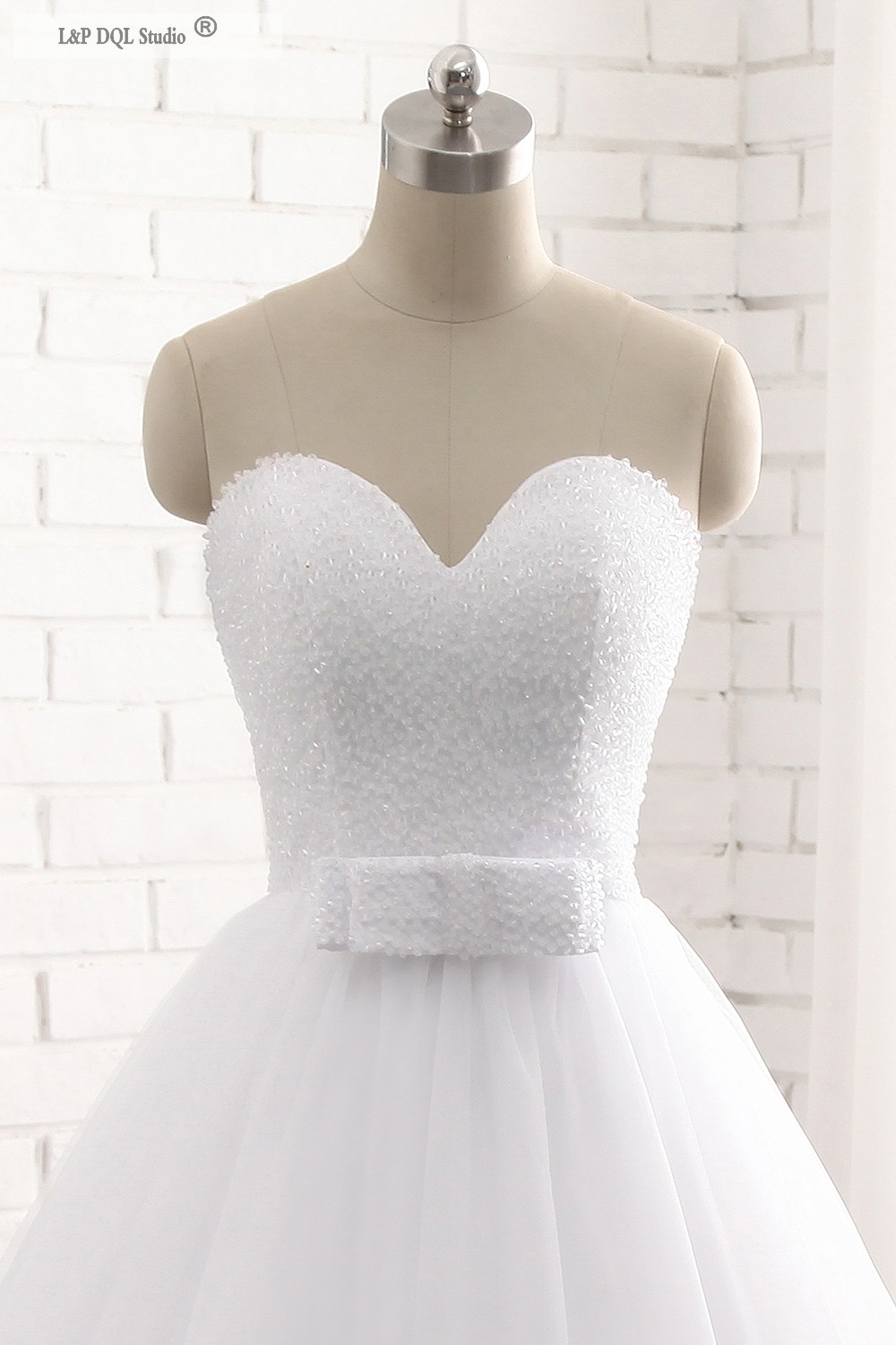 Sparkling Top White Ball Gown Wedding Dresses Plus Size Bridal Gowns Lace-up Back Detachable Bow vestido de novia