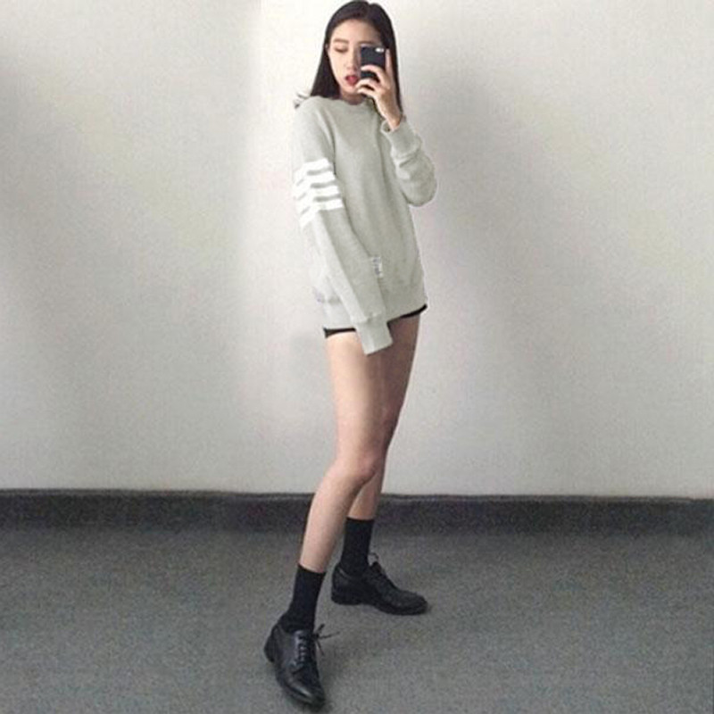 New Arrival 2015 Fashion Womens Spring Autumn Sweatshirts Long Sleeve O Neck Stripe Thin Casual Loose Pullover Tracksuit Tops FG1511