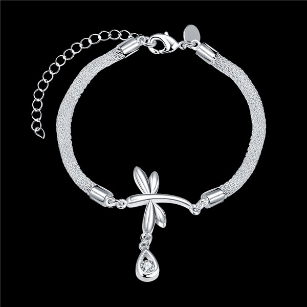 Hot sale 925 silver Dragonfly hanging inlaid stone bracelet DFMCH380, fashion 925 sterling silver Chain link gemstone bracelets high grade