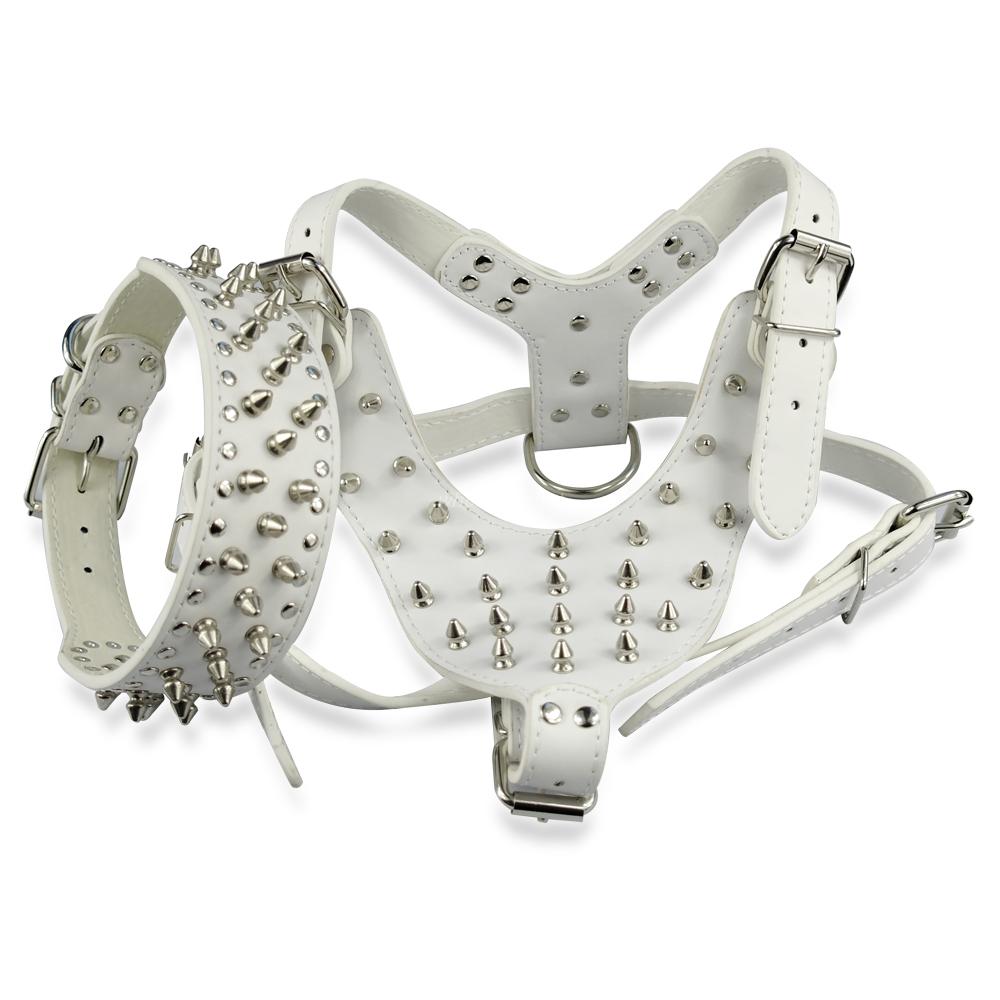 Wholesale-Brown Large Spiked&Studded Leather Dog Harness&Collar SET for Pit Bull Mastiff