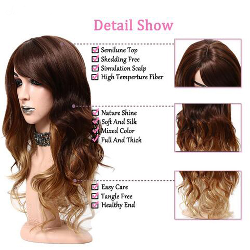 Long Wavy Hair Cosplay Wig Ombre Brown Halloween Heat Resistant Fashion Women Synthetic Free Wig Cap