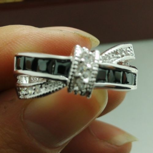 Luxury Size6-9 Luxury jewelry 925 silver filled black sapphire gemstones wedding Ring