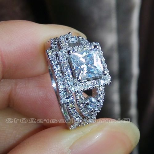 Princess Cut Sterg Sier Topaz Wedding Ring Set for Women, Christmas Jewelry Gift