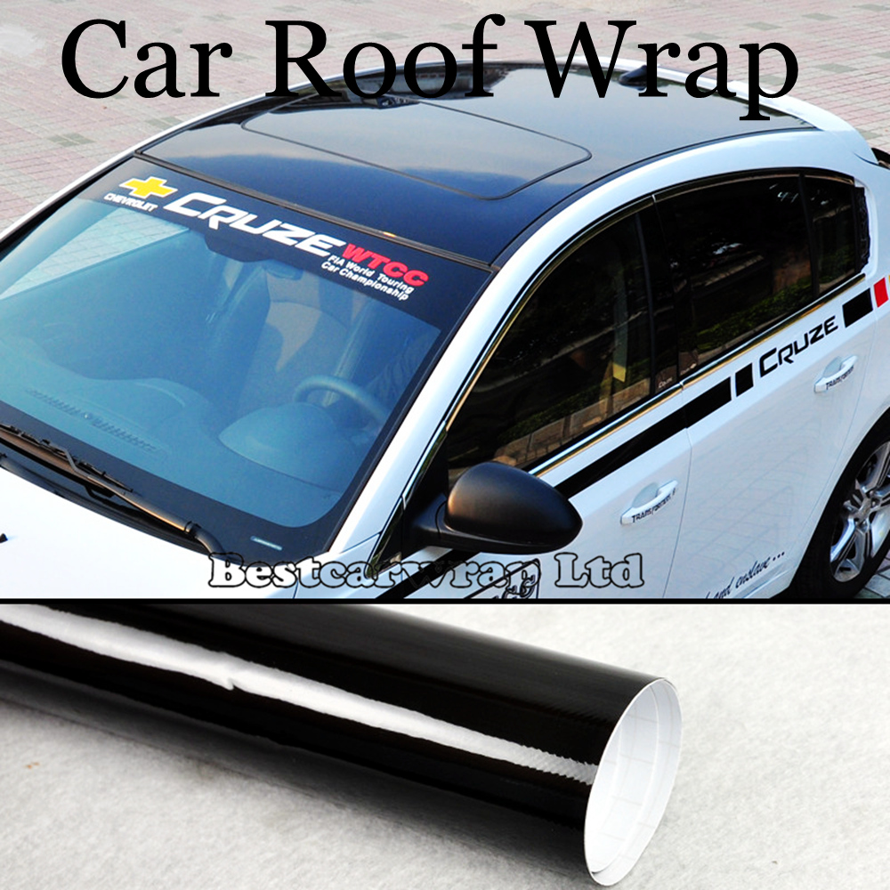 Roof Wrap 3 Layers Ultra Glossy Vinyl Air Bubble Free High Gloss Black Car Wrap Film Shiny Sticker Size 1.35x15m/Roll