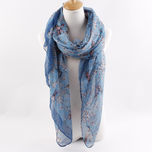 2015 New Fashion Scarf Flower Bird Tree Branch Print Scarves For Women Spring Autumn Shawls and Scarves 4 Colors