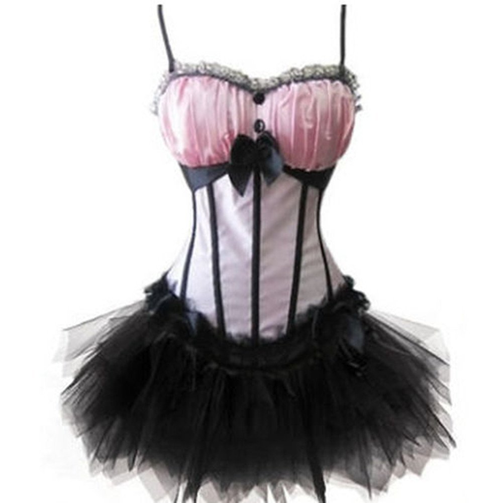 Classic Women's Shapers Ribbon Lace Overbust Corset Busiters with Layered Mini Skirt Tutu Dress Set DIY Halloween Christmas Night Out Club Wearin