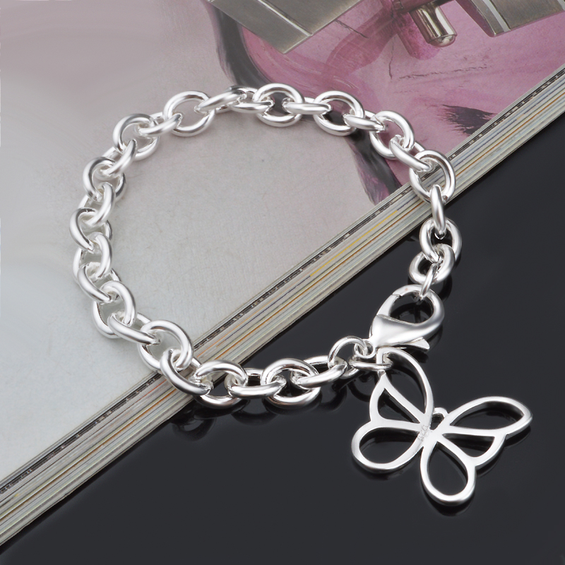 Free Shipping with tracking number fashion Top Sale 925 Silver Bracelet Hollow butterfly Bracelet Silver Jewelry 10Pcs/lot cheap 1811
