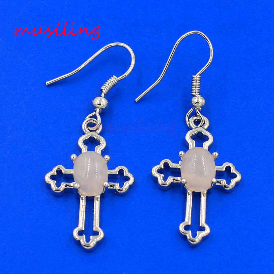 

Cross Drop Earrings 6mm Natural Stone Silver Plated Gem Stone Turquoise Opal etc Earrings Accessories Jewelry For Women