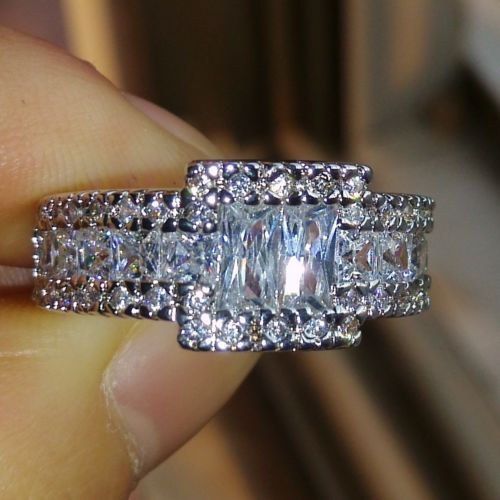 size 8/9/10/11 Luxury Princess cut 10KT white gold filled white topaz Gem simulated diamond women men Wedding Ring gift with box
