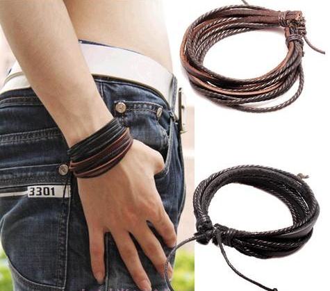 High quality Genuine Leather Bracelets Wrap Multilayer Braided charm Rope Fashion Men Women handmade Jewelry New 30pcs