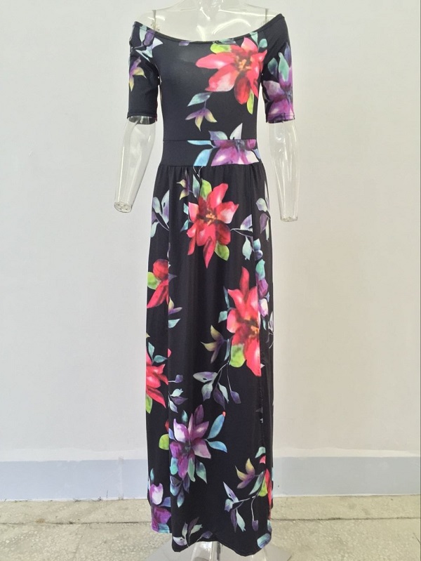 New fashion elegant 2017 slash neck maxi long dress sexy print dresses women sexy bodycon slim bandage dress S-XXXXXL S3074 q1118