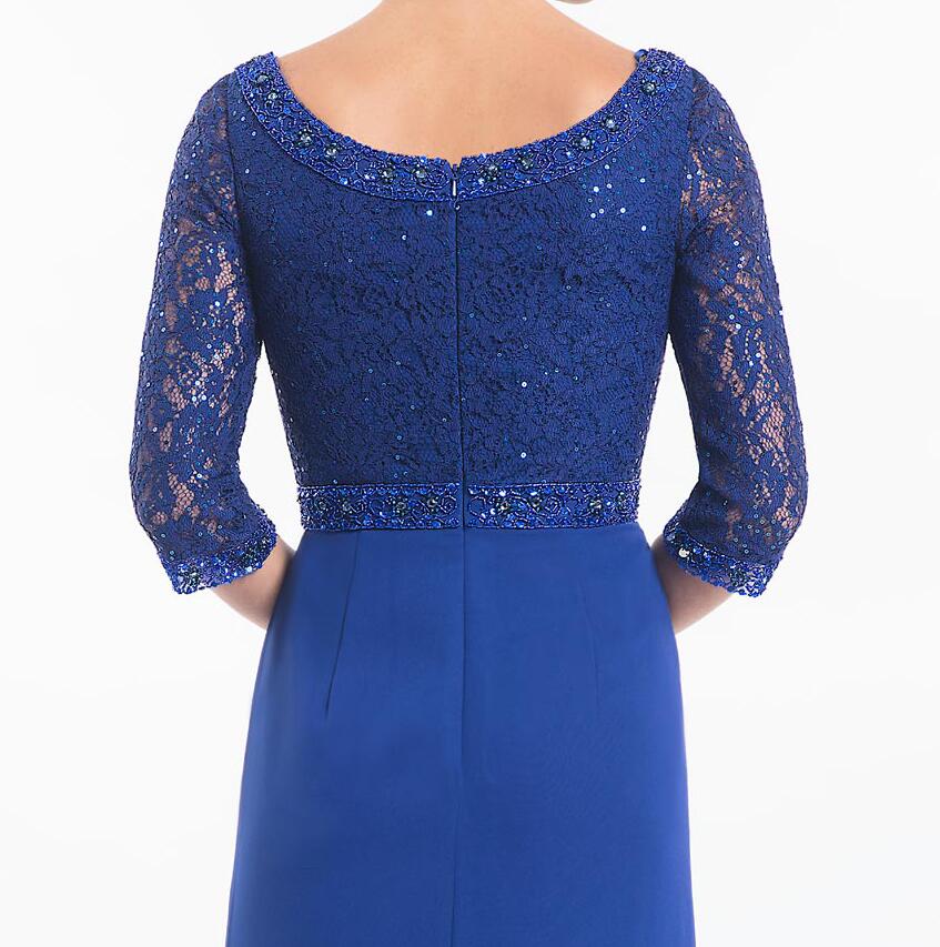 Stunning Royal Blue Mother of The Bride Dresses lace top with beaded neckline 3/4 sleeves pleated skirt with elegant evening formal dresses