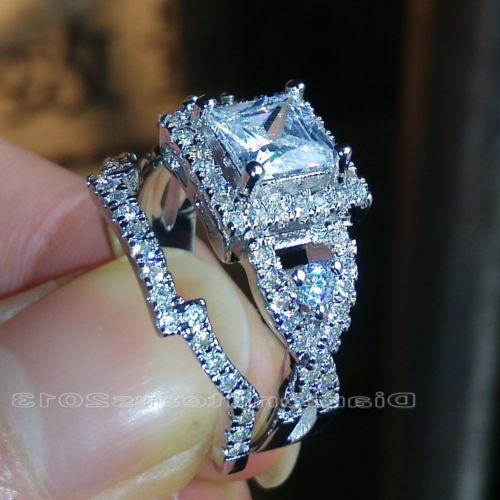 Princess Cut Sterg Sier Topaz Wedding Ring Set for Women, Christmas Jewelry Gift
