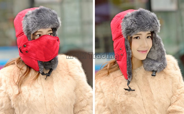 Warm Upgraded Unisex Winter Fleece Lined Nylon Russian Ear Flap Hat With Masks Tapper Hats Windproof Waterproof 5 Colors