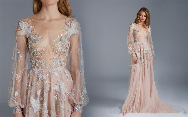 2018 sexy elegant Sheer neck See Through Evening dress Long Sleeve Embroidery Custom Made Paolo Sebastian Prom Dresses, Daffodil
2018 sexy elegant Sheer neck See Through Evening dress Long Sleeve Embroidery Custom Made Paolo Sebastian Prom Dresses, Daffodil
