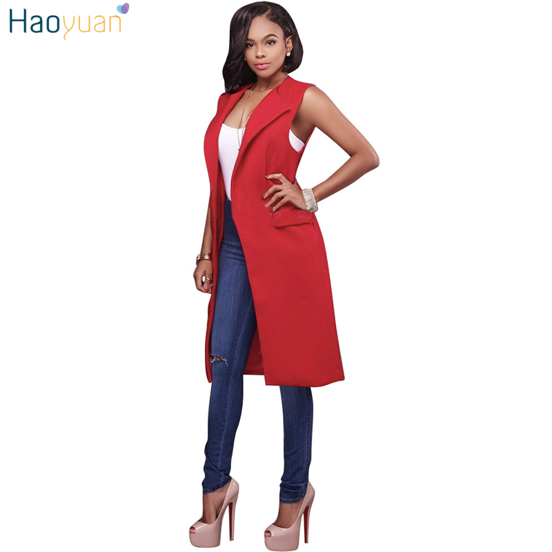 HAOYUAN Fashion ladies sleeveless long vest with pockets 2017 autumn winter jacket coat colete feminino women cardigan vests q1110