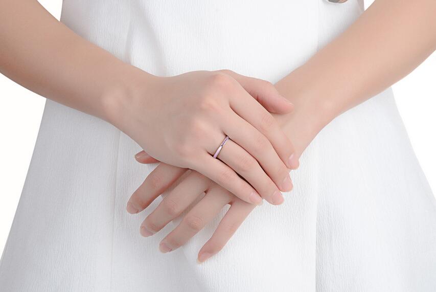 Size 5-9 Luxury Jewelry 925 Sterling Silver Radiant Hearts Orchid Pink Enamel & Cerise Crystals Sapphire Finger Ring for Women Wedding Gift