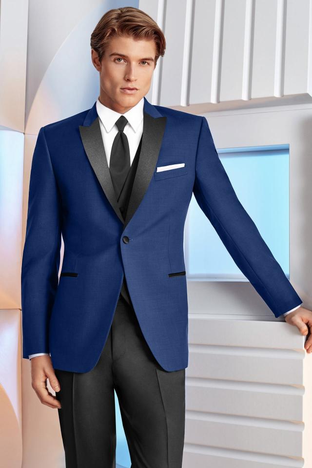 Fashion Royal Blue Tuxedos Slim Fit Mens Wedding Suits One Button Groom Wear Three Pieces Cheap Formal Suit(Jacket+Pants+Vest+Bow Tie)