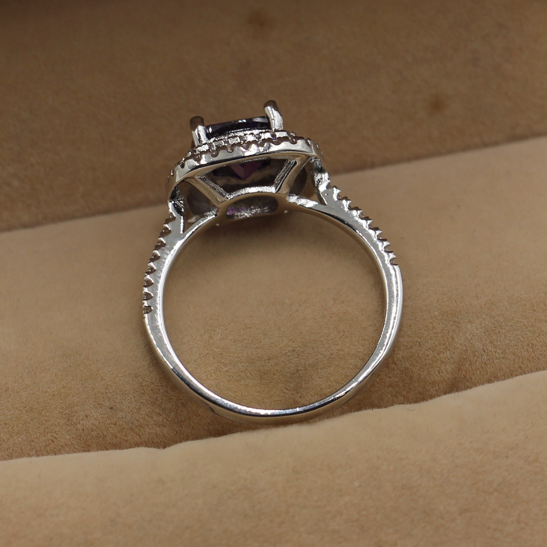 Elegant Amethyst Diamonique Ring: 8mm Emerald Cut Wedding Ring in Sterg Sier (Size 5-11)