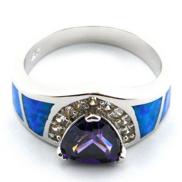 blue opal rings with cz stone;fashion jewelry amethyst stone