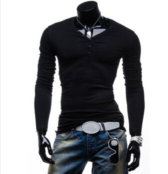 2016 New Men'S long-Sleeve Cotton T-Shirt Slim Singlet Solid Color Fashion Basic Shirt Male ZT61 M-XXL