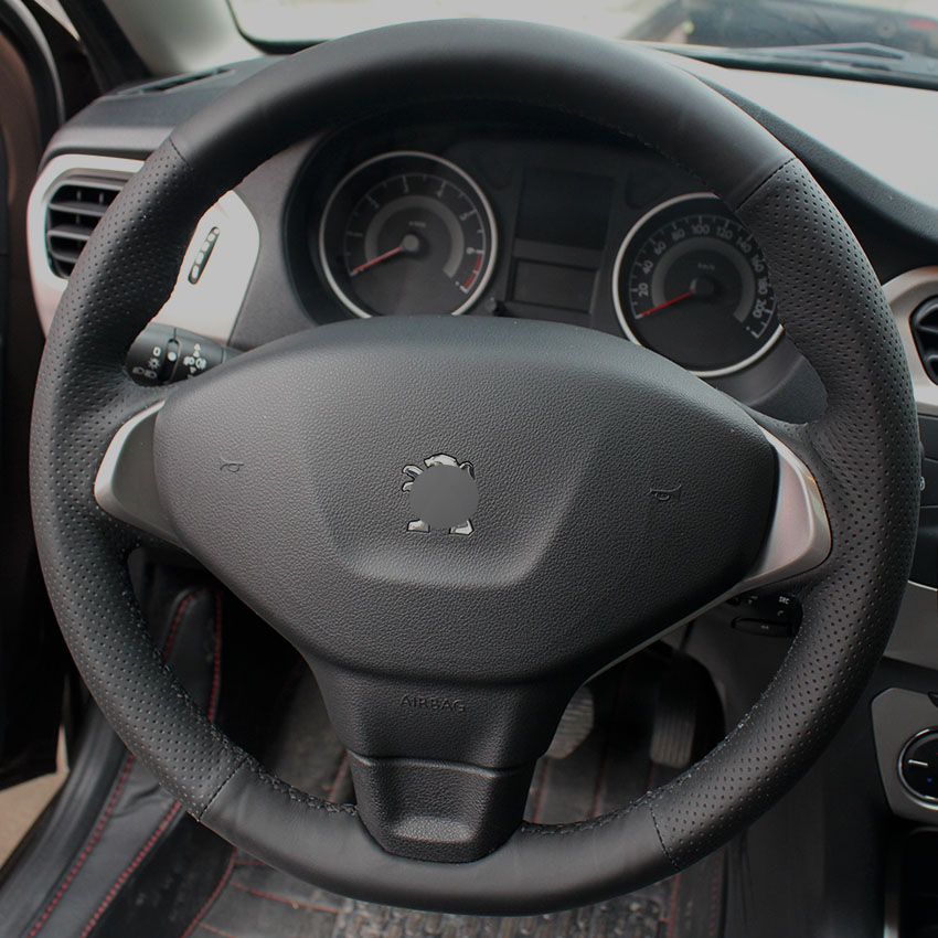 Steering wheel covers Case for PEUGEOT 301 Genuine leather DIY Car styling Wheel cover Hand sewing leather car covers