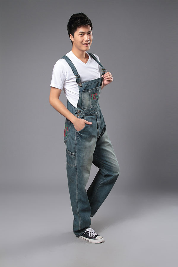 Wholesale-denim bib pants Mens casual straight mens one piece jeans with suspenders plus size denim overalls jean jumpsuit for men