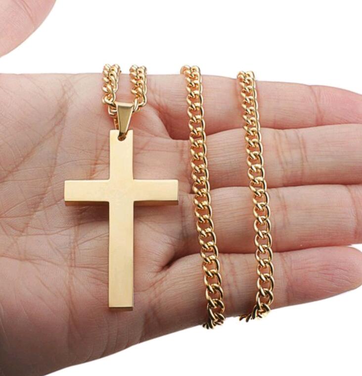 Unisex Smooth Metal Cross Pendant with Matched Chain - Available in Silver, Gold & Black