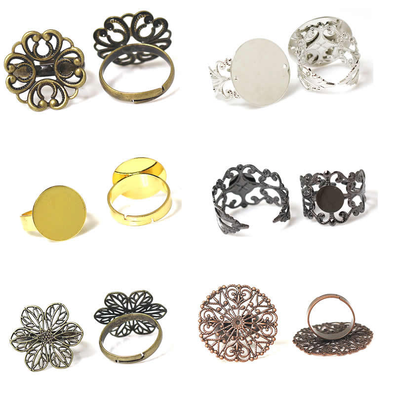 Beadsnice fashion jewelry components pad diy ring blank findings adjustable brass ring base glue on cabochon for handmade ID 32247