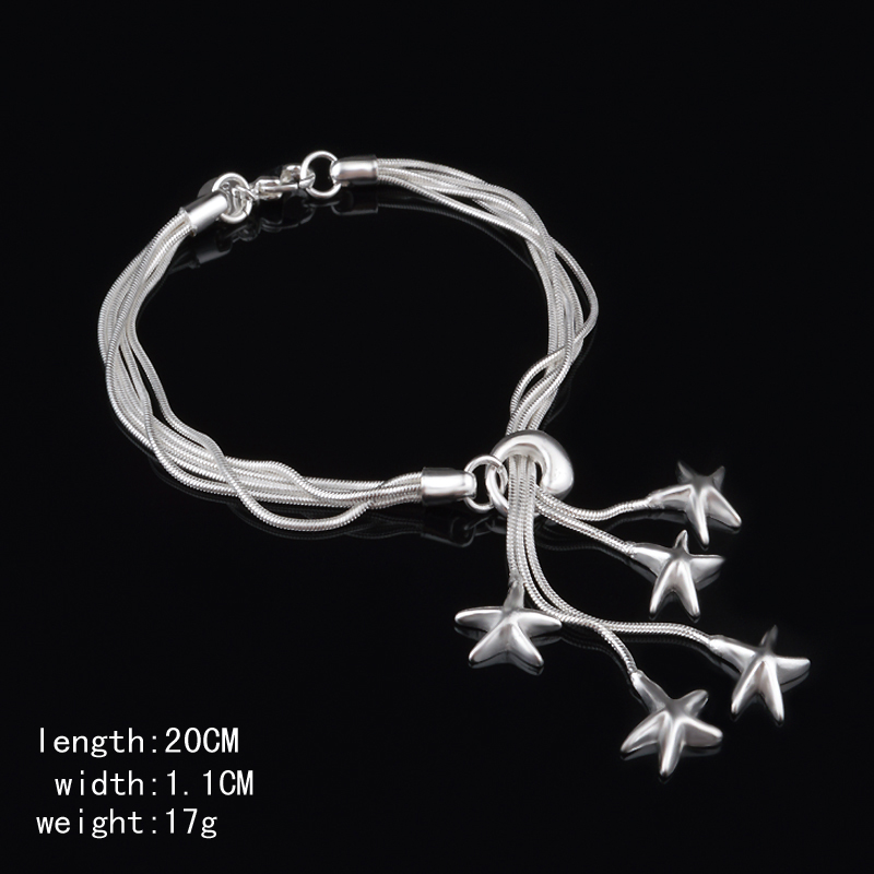 Free Shipping with tracking number Top Sale 925 Silver Bracelet Hang five starfish bracelet Silver Jewelry 10Pcs/lot 1539
