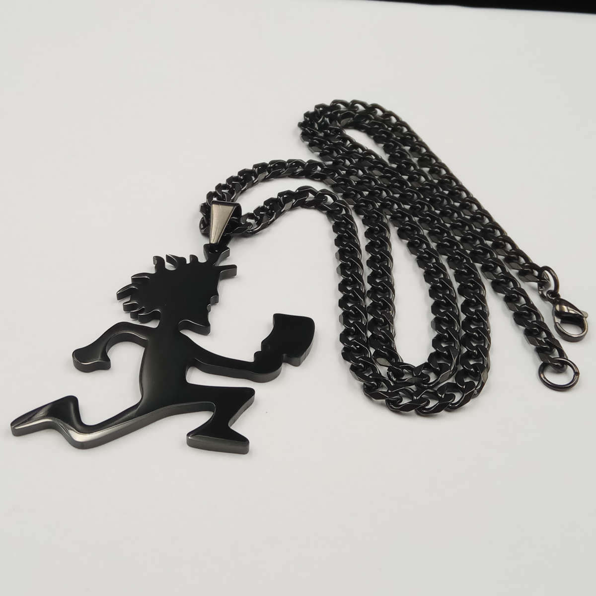 Plated black ICP Jewelry Punk Stainless Steel large 2'' Hatchetman Juggalette Pendant with 5mm 24inches Cuban Chain Necklace