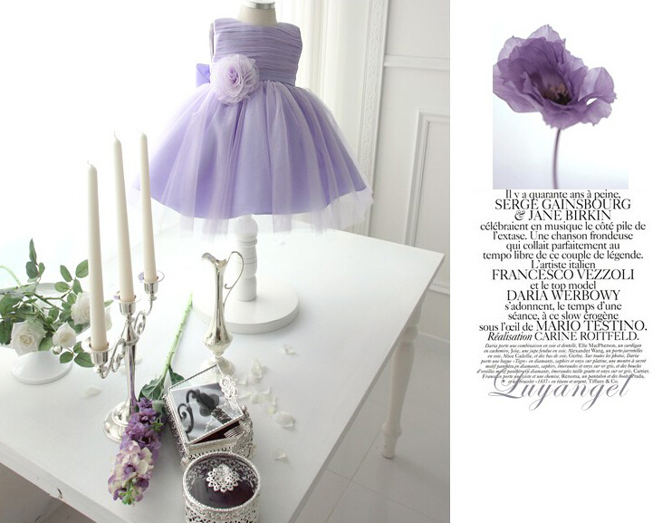 2015 New Lovely Bridal Flower Lavender Children Dresses Sleeveless Tulle Flower Waistband Bow Sweet Little Girls Pageant Dresses Customized