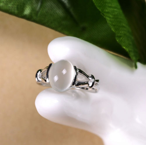 Moonstone Wedding Ring for Women - Cool White Gold Plated, Cluster Design, US Size 6-10