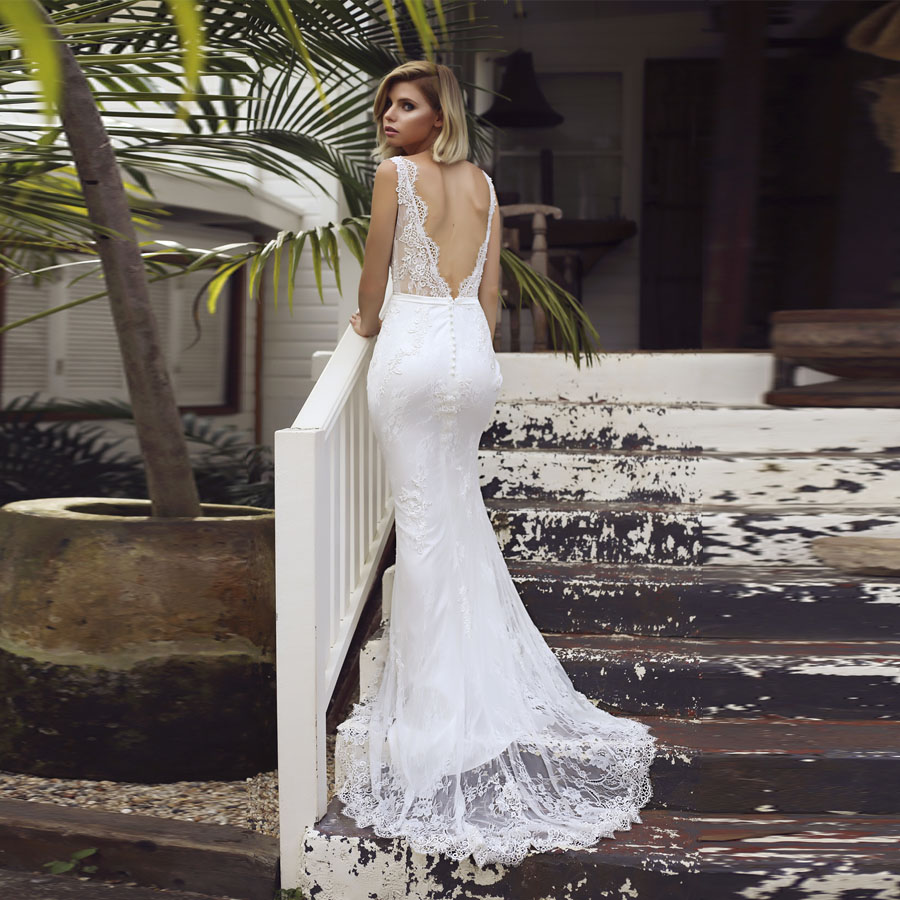Beautiful Simple Lace Wedding Dresses Mermaid Sexy Low Backless Court Train Sleeveless Bridal Gowns ML9317, Champagne
Beautiful Simple Lace Wedding Dresses Mermaid Sexy Low Backless Court Train Sleeveless Bridal Gowns ML9317, Champagne