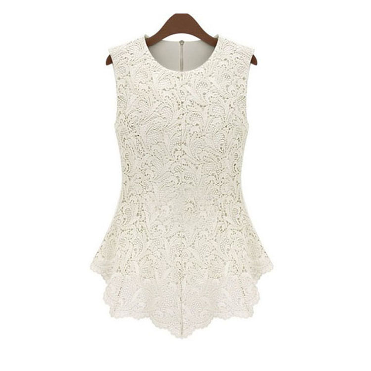 2014 Popular Style Women's Sleeveless Crew Collar Lace Peplum Blouse Top Vest Shirts For Women's Clothing