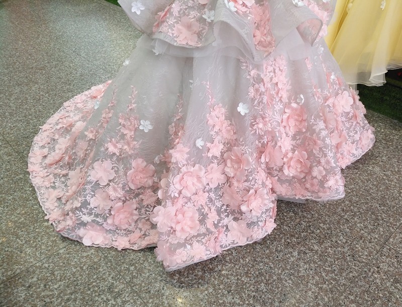 laceup sweep train 3d flowers cute kids formal wear short sleeves new arrival jewel flower girl dresses