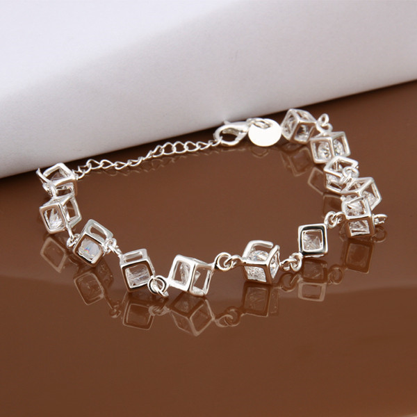 Hot sale 925 silver Whitehead checkered Bracelet DFMCH241, Brand new fashion sterling silver plate Chain link gemstone bracelets high grade
