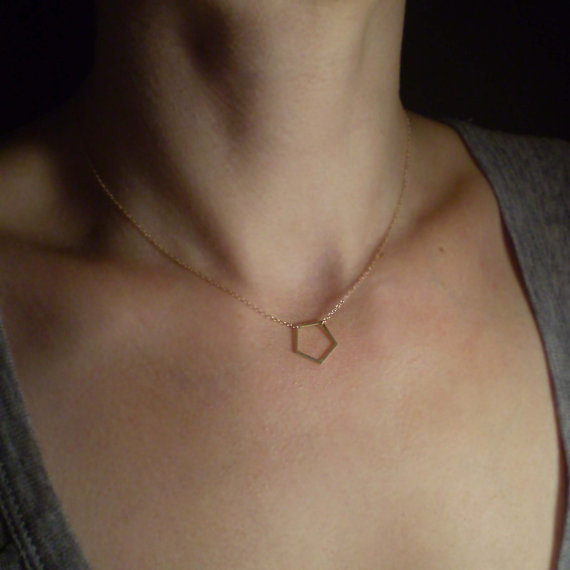 10PCS- N096 Gold Silver Hollow Line Pentagon Necklace Cut Out Open Hexagon Necklace Simple Polygon Necklaces Geometric Jewelry
