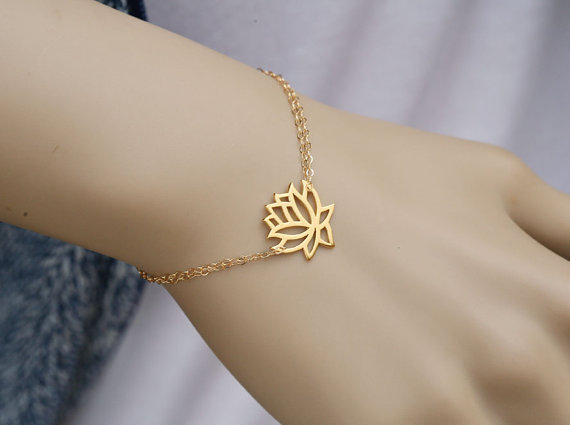 10PCS- B013 Fashion Gold Silver Lotus Bracelets Tiny Lotos Flower Bracelets for Prom Yoga Petal Bracelets for Wedding Gifts