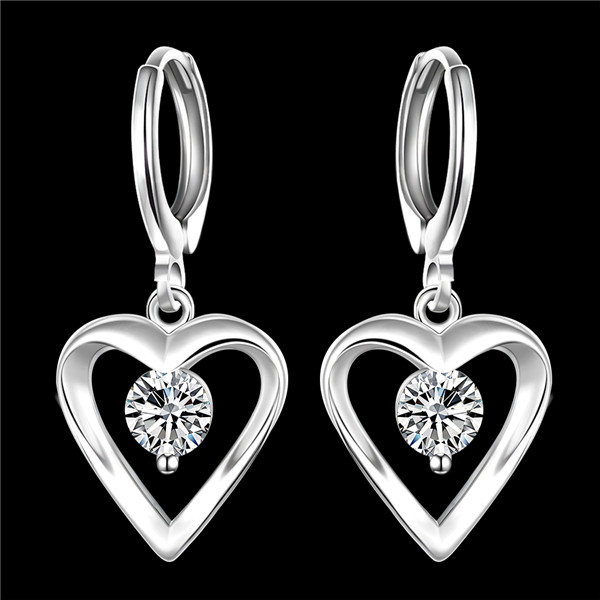 Brand new sterling silver plated Heart-shaped earrings inlaid stone SE626 women's 925 silver Dangle Chandelier wedding gemstone earrings