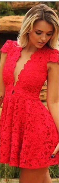 V Neck Red Sexy Short Evening Dresses Cap Sleeves Real Simple Special Occasion Cocktail Lace Party Prom Dresses