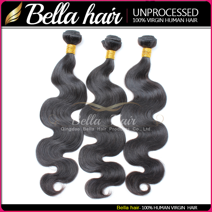Bella Hair Human Hair Dyeable Bleachable 9A Bundles Peruvian Weave Extensions Natural Black Color Double Weft 3-4PCS Body Wave