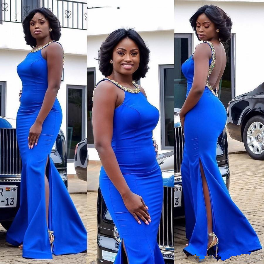 Black Girls Royal Blue Prom Dresses Long 2018 Beaded Neck Sexy Backless Side Split Formal African Mermaid Evening Dress Party Wear, Sage
Black Girls Royal Blue Prom Dresses Long 2018 Beaded Neck Sexy Backless Side Split Formal African Mermaid Evening Dress Party Wear, Sage