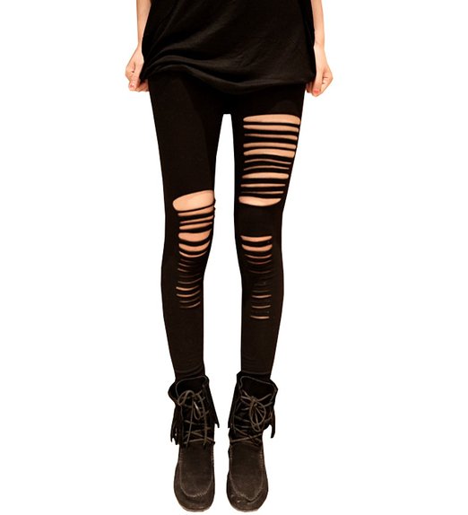 Fashion Casual Women Sexy Hollow Striped Cotton Fantasy Ripped Legging