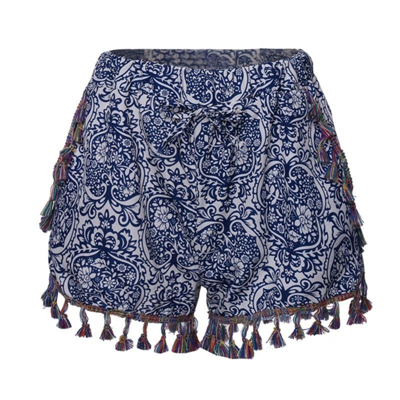 2015 New Fashion Women Summer Shorts Tassel Floral National Wind Folk Printed Casual Bohemia Shorts Feminino Plus Size XL FG1511