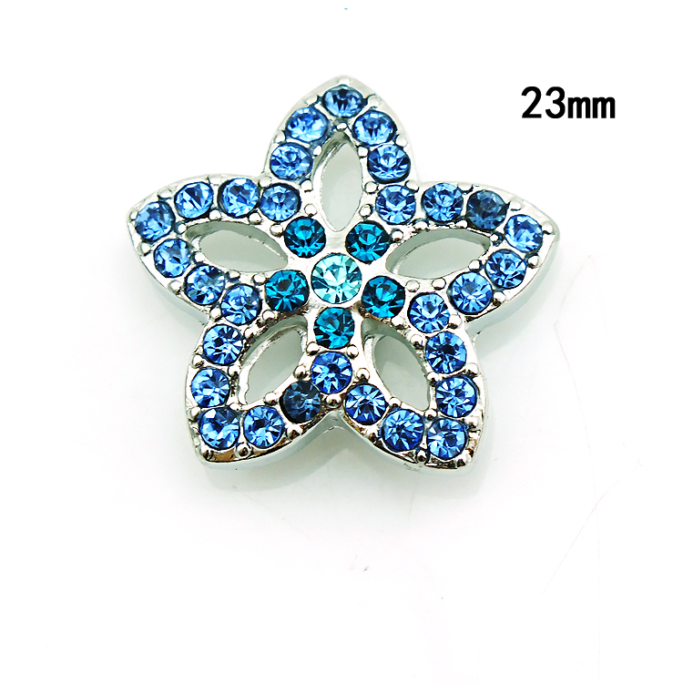 Fashion 18mm Snap Buttons Blue Rhinestone Flower Metal Casp DIY Interchange Bracelets Accessories Jewelry