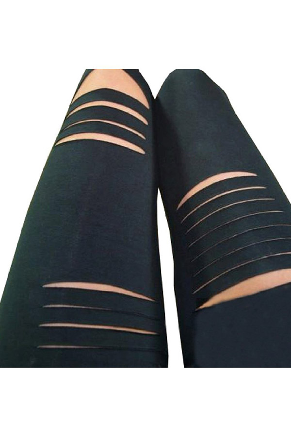 Fashion Casual Women Sexy Hollow Striped Cotton Fantasy Ripped Legging