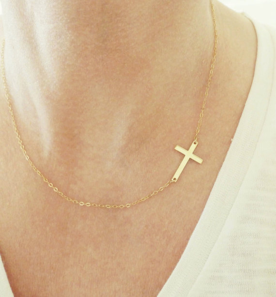 10PCS Gold Silver Sideways Cross Necklace Cute Cool Christian Cross Necklaces Simple Tiny Faith Religious Cross Necklaces