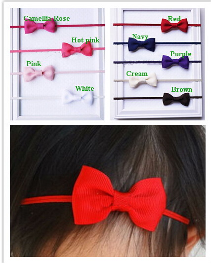 25pcs baby ribbon hair bow with mini Thin Elastic headbands girl hair accessorie 2" bow flower hair band slender rubber hair ties PJ5277