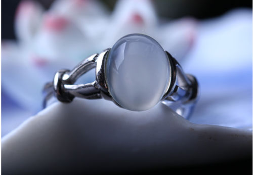 Moonstone Wedding Ring for Women - Cool White Gold Plated, Cluster Design, US Size 6-10